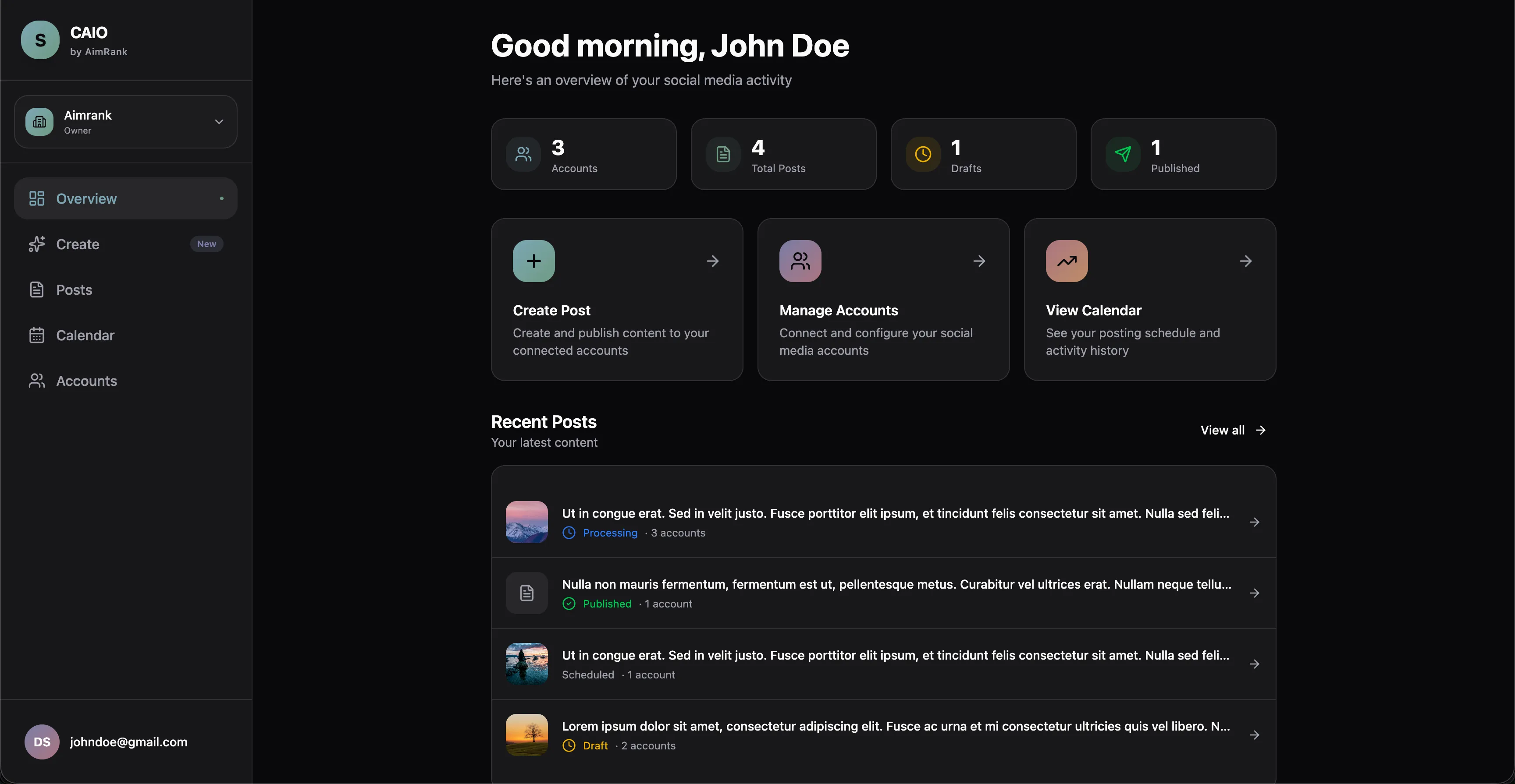 CAIO Dashboard - Analytics and content overview