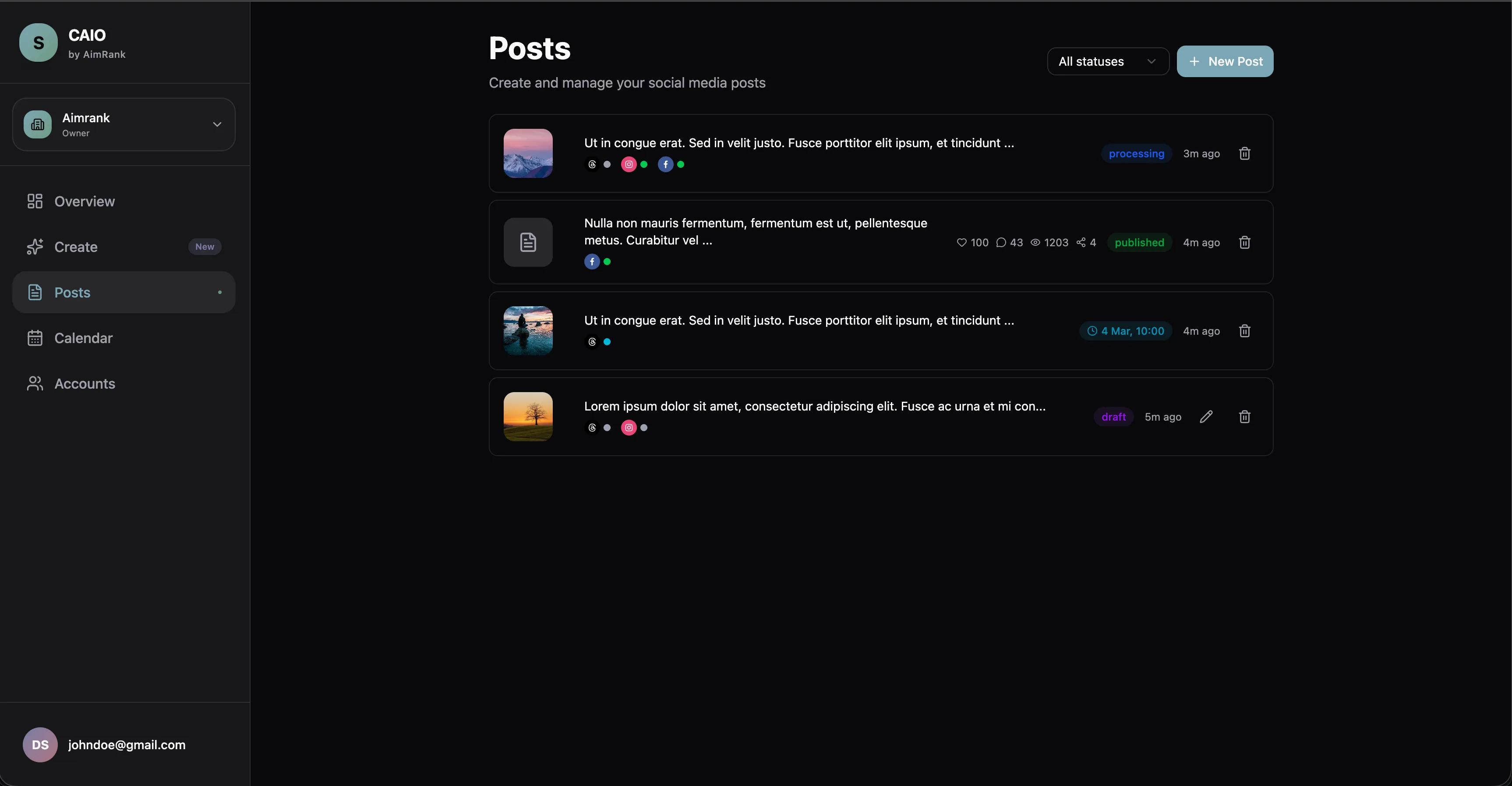 CAIO Posts - Create and schedule content